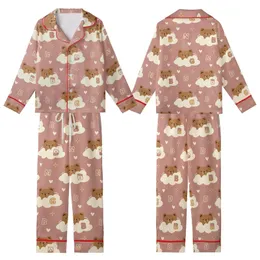 Whimsical Bear Cloud Fantasy: Dusty Rose Hearts Starburst Alphabet Wearable Art Kid Satin Pajamas Set