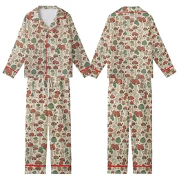 Nature Lover's Whimsical Hand-Drawn Mushroom Pattern: Earthy Terracotta & Sage Fungi Design Kid Satin Pajamas Set