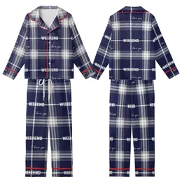 Weekend Lover's Navy Tartan Plaid 'I Love You' & 'WEEKEND' Fashion Piece Kid Satin Pajamas Set