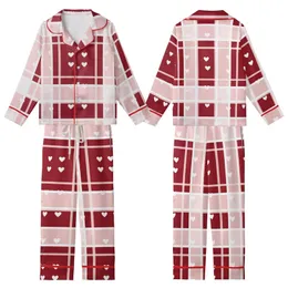Sweetheart Style: Deep Crimson Pink Geometric Plaid & White Hearts - Custom Wearable Motif Kid Satin Pajamas Set