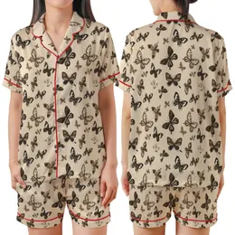 Elegant Style: Delicate Floating Butterflies – Muted Earth Tone Brown & Sepia Wing Motif Satin Short-Sleeve Pajamas Set