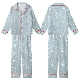 Stargazer's Minimalist White Stars & Moon Pattern - Blue-Grey Celestial Loungewear Kid Satin Pajamas Set