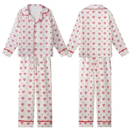 Women's Soft Rose Pink Hearts, Delicate Outlines & Vibrant Polka Dots on Subtle Pinstripe Satin Short-Sleeve Pajamas Set