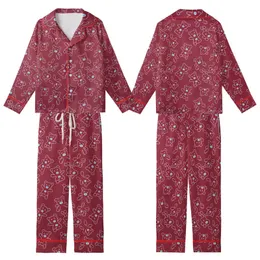Teddy Bear Lover: Minimalist Outline X-Eyed Bear Repeating Design with Light Blue Nose on Deep Burgundy Wearable Art Piece Kid Satin Pajamas Set