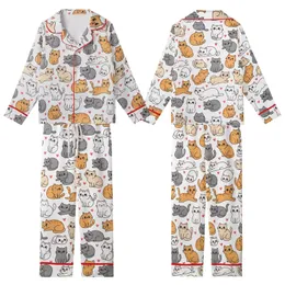 Cat Lover's Whimsical Kawaii Smiling Kittens & Red Hearts All-Over Motif Kid Satin Pajamas Set