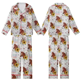 Just a Girl Who Loves Horses: Red Horse Head Floral Butterfly Pattern on Heather Grey Kid Satin Pajamas Set