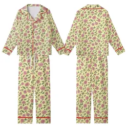 Cheery Rose Garden: Light Yellow Pink Floral Hand-Drawn Customizable Garment Kid Satin Pajamas Set