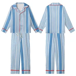 Modern Geometric: Fine Pinstripe & Solid Cornflower Blue Vertical Stripes - Custom Garment Kid Satin Pajamas Set