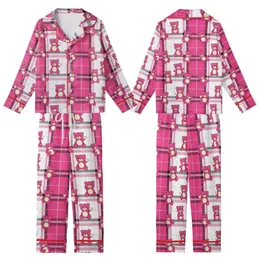 Playful Soul's Loungewear: Vibrant Pink Plaid, Cartoon Bears with Cream Snouts & Hearts Kid Satin Pajamas Set