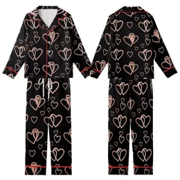 Elegant Style: Overlapping Rose Gold Copper Heart Motifs Black Pattern Kid Satin Pajamas Set