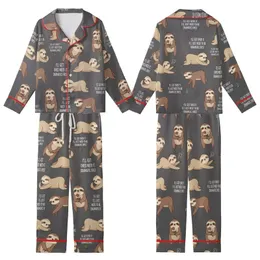 Sloth Lover's Dramatic Cartoon Sloth 'I'll Get Over It' Text Pattern Casual Wear Kid Satin Pajamas Set