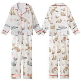 Whimsical Fox Lover's Playful Fennec Fox, Striped Fur, Pastel Cherry Blossom Designed Wear Kid Satin Pajamas Set
