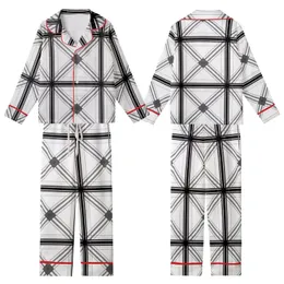 Classic Style Dense Interlaced White Black Gray Tartan Plaid Satin Short-Sleeve Pajamas Set