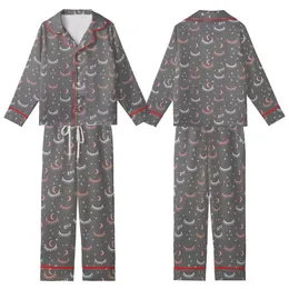 Dreamer's Everyday Essential: Charcoal Heather Sleeping Eye Moon Zzz Pattern Kid Satin Pajamas Set