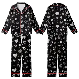 Heart & Paw Fan: Distressed Brush-Stroke Hearts & Paw Prints – Chalky White & Grey Scattered Design Item Kid Satin Pajamas Set