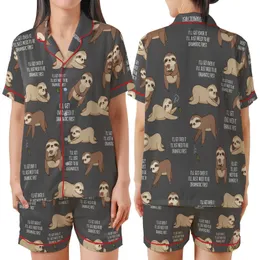 Sloth Lover's Dramatic Cartoon Sloth 'I'll Get Over It' Text Pattern Casual Wear Satin Short-Sleeve Pajamas Set