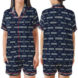 Weekend Enthusiast's Navy Relax Enjoy Typographic Word Print Casual Piece Satin Short-Sleeve Pajamas Set