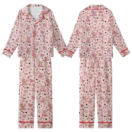 Sweetheart's Pale Pink Teddy Bear Heart Bow Star Scatter Design Cozy Wrap Kid Satin Pajamas Set