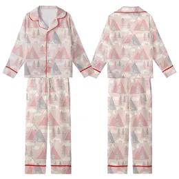 Nature Lover's Soft Pink Gray Minimalist Mountain & Pine Pattern, 'THE GREAT OUTDOORS' Text Top Kid Satin Pajamas Set