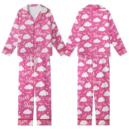 Cozy Dreamer's Hot Pink White Whimsical Sleep Eyelashes Star Cloud Pattern Sleep Set Kid Satin Pajamas Set