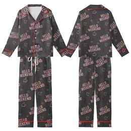 Weekend Lover's HELLO WEEKEND Repeating Pattern: Dusky Rose & Black Coffee Moon Star Wearable Item Kid Satin Pajamas Set