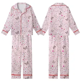 Cherry Blossom Butterfly Delicate White Pink Fuchsia Floral Scatter Design Kid Satin Pajamas Set