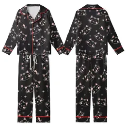 Cute Minimalist Winking Cat Faces with Hearts & Paw Prints Pattern Kid Satin Pajamas Set