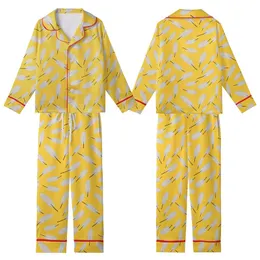 Playful Spirit: Light Warm Grey Feathers on Vibrant Yellow Wearable Kid Satin Pajamas Set