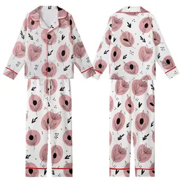 Women's Hand-Drawn Abstract Soft Pink Petal & Bold Black Botanical Outline Motif Kid Satin Pajamas Set