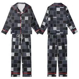 Contemporary Chic Interlocking Geometric Black Grey Abstract Pattern Designer Scarf Kid Satin Pajamas Set