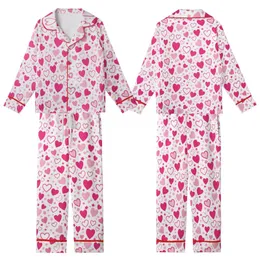 Whimsical Dreamer's Fuchsia Bubblegum Pink Hearts & Stars Floating Pattern Kid Satin Pajamas Set