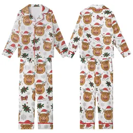 Festive Highland Cow Christmas Design: Cartoon Santa Hat, Plaid Bow, Pine, Snowflake Accents Kid Satin Pajamas Set
