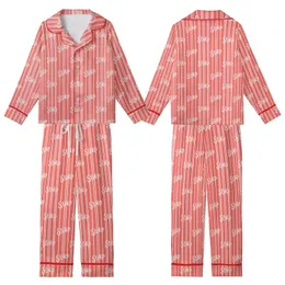 Cozy Dreamer's Whimsical Sleep Script Coral Pink Striped Pattern with Eyelash E Kid Satin Pajamas Set