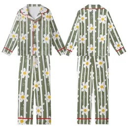 Nature Lover's Muted Olive Green Vertical Stripe Daisy Heart Kid Satin Pajamas Set