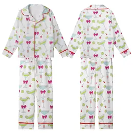 Cocktail Lover's Whimsical Martini Margarita Fuchsia Pink Lime Green Glasses Wearable Art Kid Satin Pajamas Set
