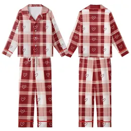 Rich Red Tartan Plaid: White Blush Pink Outline Hearts Kid Satin Pajamas Set