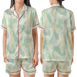 Fluid Watercolor Brushstroke: Cream Mint Yellow Soft-Edged Shapes - Abstract Art Satin Short-Sleeve Pajamas Set