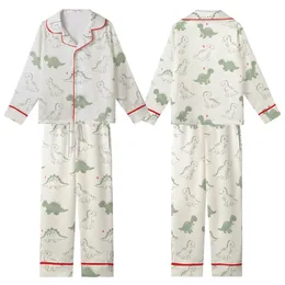 Playful Dino Fan: Hand-Drawn Sage Green Doodle Dinosaurs Satin Pajamas Set