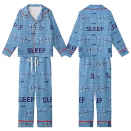 Dreamer's Relaxing Plaid 'SLEEP' Word Pattern: Navy, Cerulean & Sky Blue Grid Style Kid Satin Pajamas Set