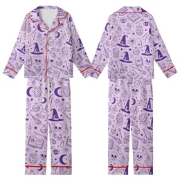 Fantasy Seeker Garment: Purple Occult Magic Pattern with Witch Hats, Crystal Balls & Skulls Kid Satin Pajamas Set