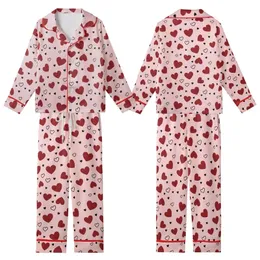 Sweetheart's Soft Pink Whimsical Scattered Maroon & Black Outlined Hearts Wearable Kid Satin Pajamas Set