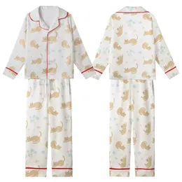 Whimsical Sleepy Cats with Pastel Blue Pink Flowers Creamy White Kid Satin Pajamas Set