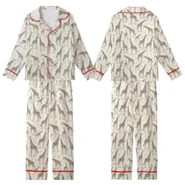 Giraffe Lover's Hand-Drawn Adult & Baby Giraffes Dynamic Off-White Burnt Orange Signature Pattern Kid Satin Pajamas Set