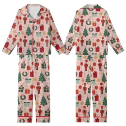 Whimsical Blush Pink Christmas: Nutcracker Tree Wreath Gift Red Gold Festive Pattern Kid Satin Pajamas Set