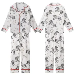 Equestrian Dream: Dynamic Etched Horses & Calla Lily Botanical Art Piece Kid Satin Pajamas Set