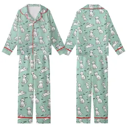 Pet Lover's Whimsical Hand-Drawn Cats Puppies Bunnies Motif: Mint Green 'Meow Woof Purr Hop' Kid Satin Pajamas Set