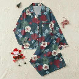 Island Dreamer's Vintage Teal Botanical Hibiscus Monstera Print Custom Design Satin Pajamas Set