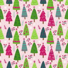 Whimsical Christmas Trees: Folk Art Polka Dot & Striped, Evergreen Sprigs, Pastel Pink Pattern Satin Pajamas Set