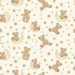 Whimsical Dreamer Cozy Sleep Set: Sleepy Teddy Bear & Celestial Moons Stars Pattern Satin Pajamas Set