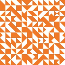 Dynamic Fragmented Geometric Mosaic: Orange White Interlocking Shapes Satin Pajamas Set